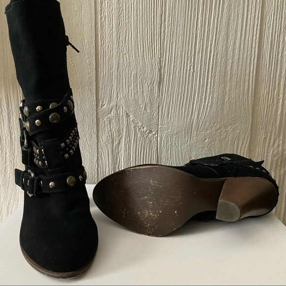 Steve Madden Black Studded Suede Rustik Boots with Chunky Block Heel Size 8.5M - Picture 13 of 16